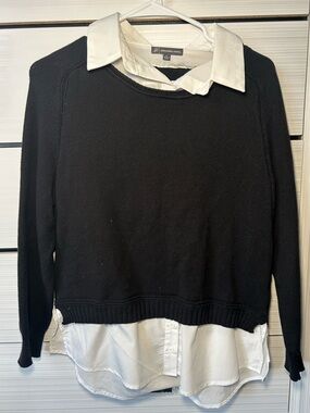 Adrianna Papell Black Sweater with White Shirt Detail